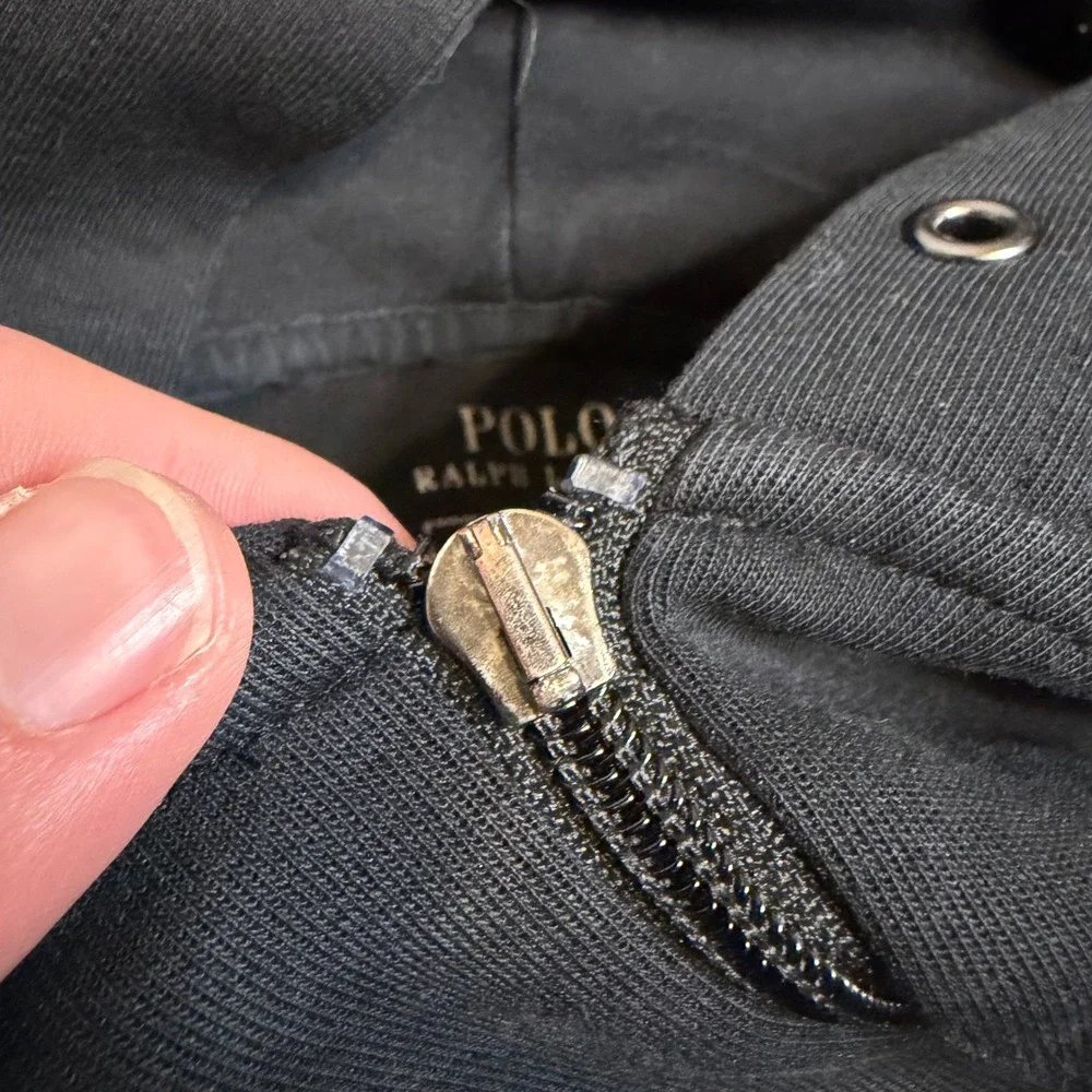 Polo Ralph‎ Lauren Mens Full Zip Hoodie Black White Pony Logo Medium RN41381